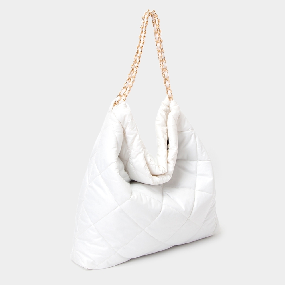 White Gold Chain Link Metal Tote Purse Padded Casual Womens Fashion Shoulder Bag